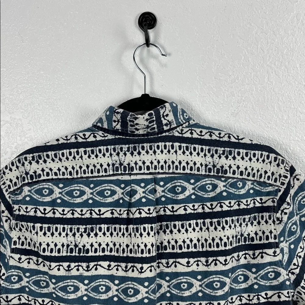 J Crew Shirt Sz M Multicolor Short Sleeve Button Down Aztec Print‎ Cotton TC0776